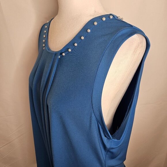 Karl Lagerfeld Paris Blue Size XL Pearl Detail On Sleeveless Shell Top - Picture 4 of 11